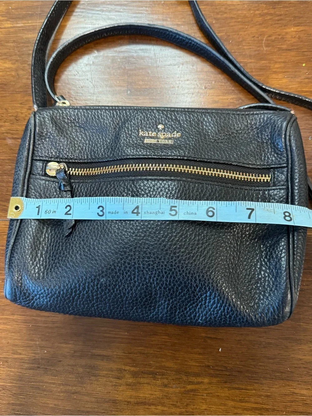 Kate Spade 8x6.5 Crossbody Bag Black Leather Zipper Pockets Adjustable Strap
